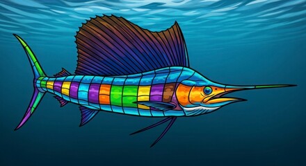 Colorful sailfish swimming underwater digital illustration vibrant aquatic design