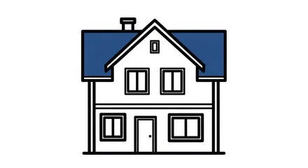 Simple house illustration with blue roof for real estate or property concepts