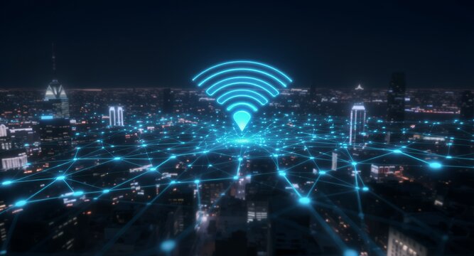 Wireless Network Connectivity Over Illuminated Cityscape