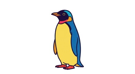 Obraz premium Vibrant cartoon penguin standing isolated against white background