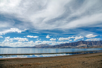 Beautiful landscape with clear blue sky and calm lake
