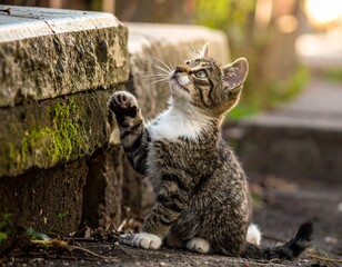 ジャンプしようとしている猫