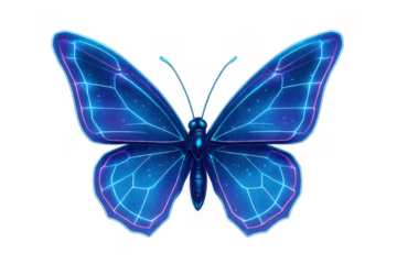 Blue neon glowing butterfly digital science fiction art