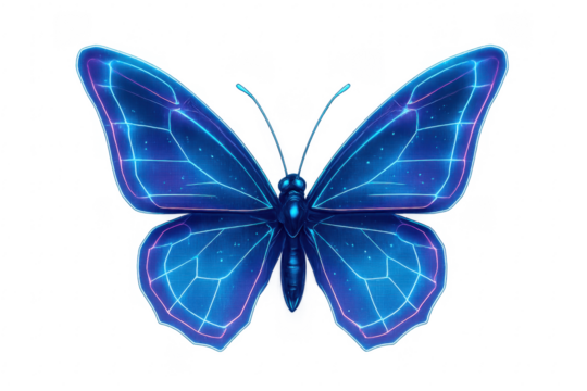 Blue neon glowing butterfly digital science fiction art