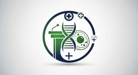 Medical conference dna research presentation health science biology cell study logo design vector graphic