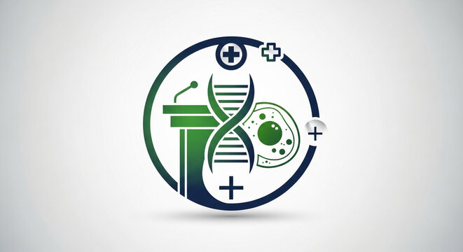 Medical conference dna research presentation health science biology cell study logo design vector graphic
