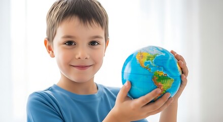 Boy Holding Globe Exploring the World and Future