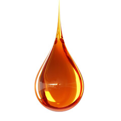 Amber Liquid Droplet Suspended in Air Isolated on a White Backdrop