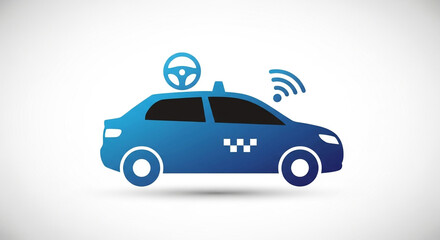 Fototapeta premium Blue taxi car autonomous driverless vehicle with wifi connection vector illustration for transportation