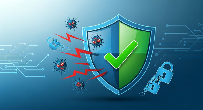 Cyber security protection shield virus attack network security data protection system security antivirus software