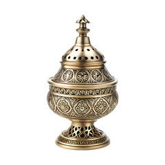 Ornate bronze incense burner with lid and detailed geometric patterns censer metal