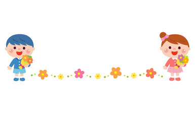 お別れ会で花束を持つ子どもたちの素材