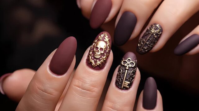 Gothic Nail Art - Skull and Key Designs for a Dark Aesthetic.