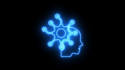 Neon blue digital brain illustration showcasing artificial intelligence, machine learning, and neural network connectivity within a futuristic computing concept