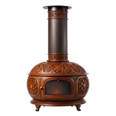 Ornate Bronze Outdoor Fireplace with Intricate Carvings and Tall Chimney fire pit