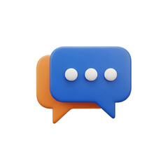 Two overlapping chat bubbles, one blue and one orange, with three white dots, isolated on white background
