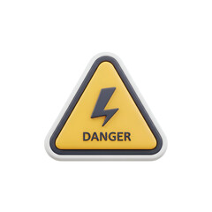 Yellow triangle danger sign with lightning bolt symbol isolated on white background