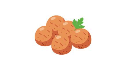 Illustration of delicious meatballs with green parsley on a white background ready to eat and