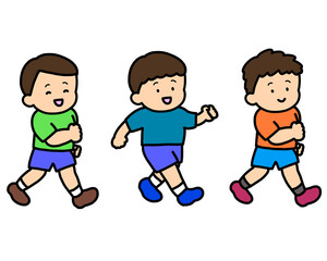 歩くアジア人の子供たち　男の子セット