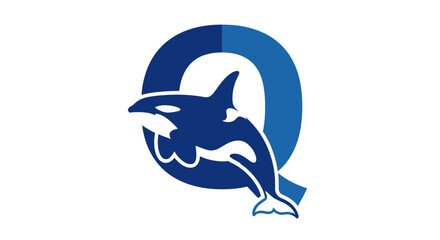 Elegant Orca Letter Q Logo Design with a marine predator inside the Alphabet Q
