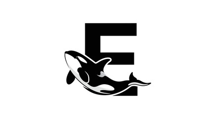 Elegant orca letter E logo design featuring a majestic killer whale illustration © Anisah