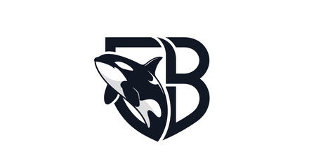 Elegant orca logo design featuring a stylized letter B and a marine predator inside