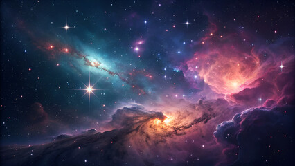 Colorful galactic nebula illuminated by bright stars and supernova bursts &ndash; mesmerizing cosmic universe scene perfect for futuristic sci-fi art, astronomy visuals, and fantasy wallpaper designs