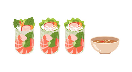 Delicious and Vibrant Vietnamese Spring Rolls with Shrimp and Fresh Vegetables Art Illustration