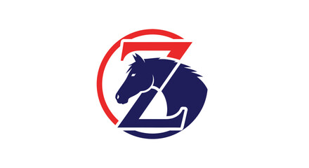 Obraz premium Elegant Horse Head Incorporated into Letter Z Logo Design with Modern Red Circle Aesthetic