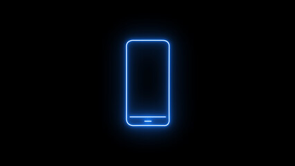 Blue neon outlined modern smartphone glowing on a dark black background, representing digital communication, technology, and mobile app development in a futuristic style