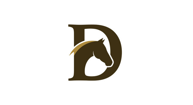 Elegant horse head silhouette incorporated into the letter D logo design concept
