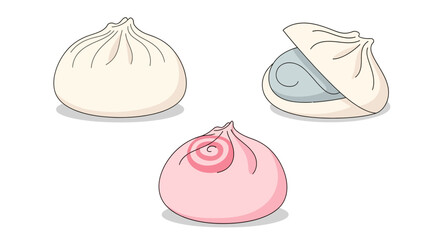 Colorful Xiao Long Bao dumplings isolated on white background culinary illustration