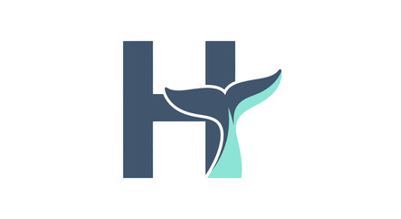 Creative letter H logo design incorporated with a whale tail for ocean conservation identity