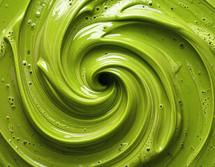 Abstract macro background of a whisked matcha green tea swirl