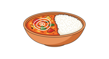 Delightful bowl of curry and rice illustration perfect for menus and food blog posts