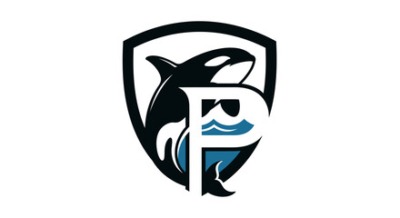 Elegant orca logo featuring stylized P lettermark for aquatic themed brand