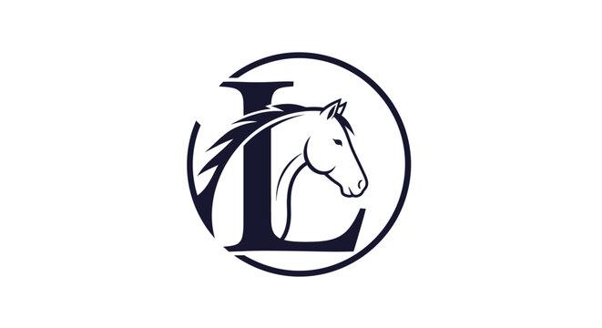 Elegant Horse Head and Letter L Logo Design in a Circular Frame Illustration