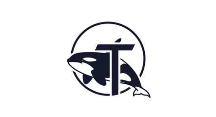 Elegant Orca Whale Logo Design with Letter T, Ideal for Coastal Businesses and Conservation