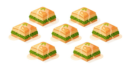 Isometric Vector Illustration of Baklava Pastries on a White Background Perfect for Culinary