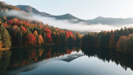 Fototapeta premium Autumn forest lake reflection