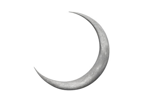 Silver crescent moon shape on transparent background