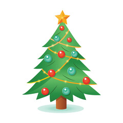 Christmas tree with a star; balls and garlands isolated on a white background.