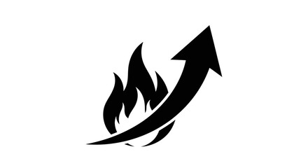 Rising arrow engulfed in flames symbolizing rapid growth and upward trend indicator