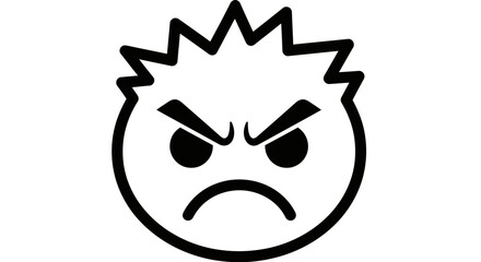 Angry Cartoon Face with Spiky Hair, Black and White Expression Depicting Frustration