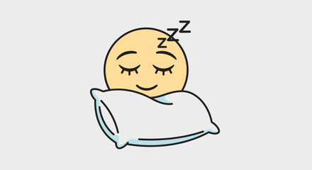 Cute emoji character sleeping peacefully on a soft pillow vector illustration