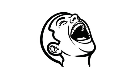 Black and White Graphic Illustration of a Person's Head Expressing Extreme Emotion or Scream
