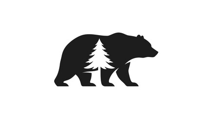 Silhouette of a bear with a pine tree inside its body creating a unique logo design