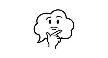 Cartoon cloud character pondering with hand to chin offering a whimsical perspective