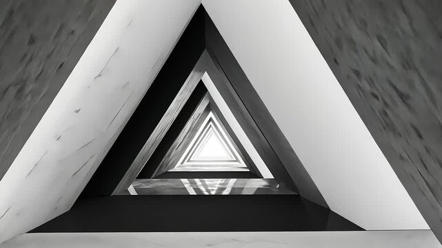 Abstract geometric tunnel with layered triangular patterns and soft lighting creating depth perception