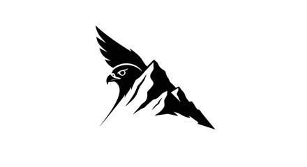 Majestic flight of an eagle amidst jagged mountain peaks in a minimalist artistic form